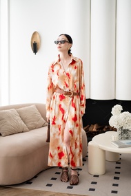 พร้อมส่ง เดรสแขนยาวแต้มสี+เข็มขัด งานป้ายvshopbrand