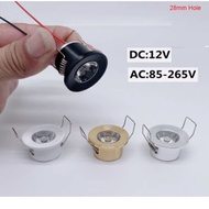 ไฟใต้ตู้เพดานเปิดสปอตไลท์เล็กๆ LED ขนาดเล็ก3W 220Vพื้นหลังช่องโชว์ขนาด28มม. พร้อมคนขับ/DC12v