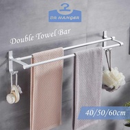 40/50/60cm Wall Mounted Aluminium Bathroom Double Towel Bar Rack with Hook Punch Free Installation