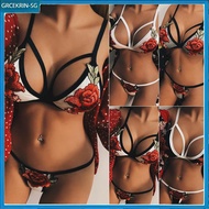 【GRC】 Women G Thong Up Vest Top Women Flower Embroidery Bikini Set Bra Thong Set