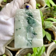 淡綠飄花 山水牌 玉牌 (D20)