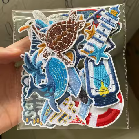Set Sail Embroider Cloth Decorate Patches Starfish Lifebuoy Turtles Mark The Sea Signal Tower Travel