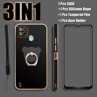 3 IN 1 For Itel A57 Itel A57 Pro Itel A611W Case Luxury Electroplating Soft Phone Case with Full Tempered Glass Film and Stand Holder and Silicone Lanyard