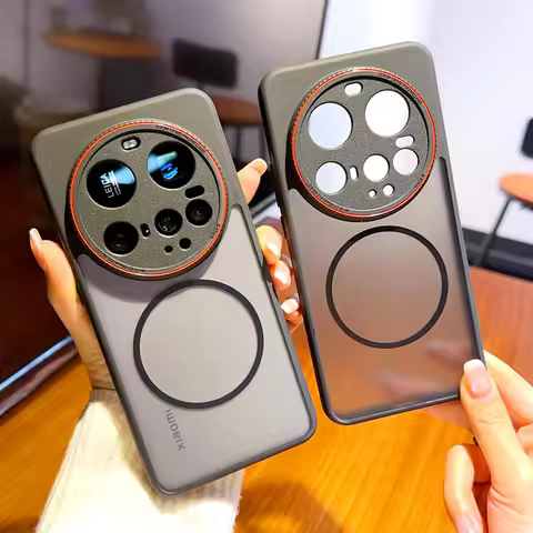 Red Circle Leica Lens Full Coverage Translucent Magnetic Rings Case For Xiaomi 15 Ultra Mi 14 ultra 