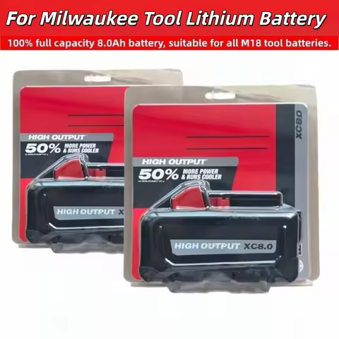 For Milwaukee M18 18V 5.0Ah 6.0Ah 8.0Ah Li-ion Battery 48-11-1880, Fit All M18 Tools with Stable Con