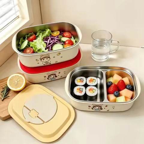 Portable 304 Stainless Steel Lunch Box, Stainless Steel Divided Lunch Box, Square Lunch Box, Microwa