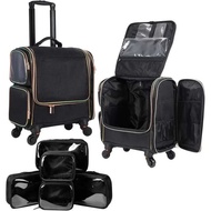 Professional Rolling Train Case, Make Up Storage Bag for Makeup Artist, Hairstylist, Barbers, with 5