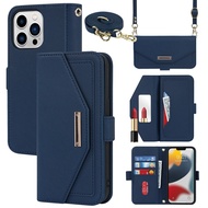 2022 New Crossbody Wallet Lanyard Phone Case For iPhone 13 12 Mini 14 15 11 Pro Max XR 7 8 Plus Card Slot Holder with Mirror Leather Cover