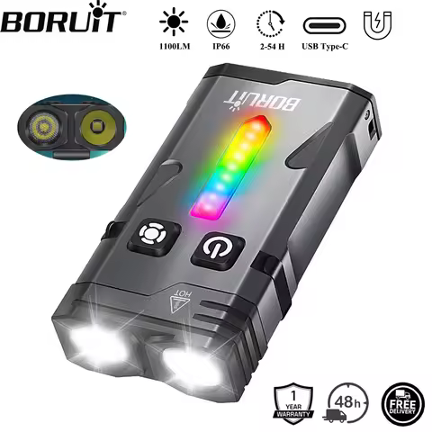 BORUiT EV10 1100LM LED Keychain EDC Flashlight Type-C Rechargeable Work Light Torch with Magnet for 