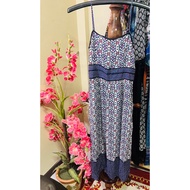 Secondhand Long Dress Single Line Small Blue Flower Pattern Smocked Waist Label Work