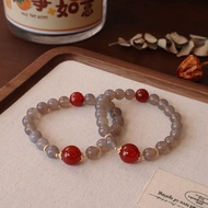 Natural Smoky Purple Gray Agate Bracelet, New Chinese Style Red Agate Bracelet, Fortune Bead Women's