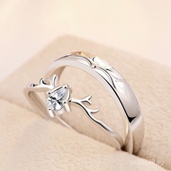 Birthday Gift for Men999Pure Silver Ring Deer Couple Ring Simple Ring for Couples Female Couple With