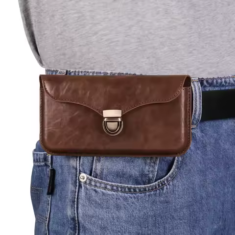 Leather Mobile Phone Belt Clip Case Men Waist Bag For Huawei Mate 60 Pro P60 Nova 13,Honor 400 200 9