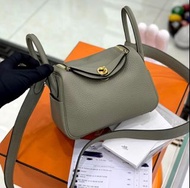 全新全套 Hermes Mini Lindy Q1 鼠尾草綠金扣 B刻