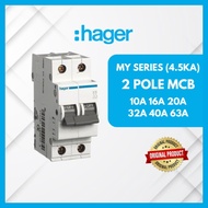 Hager MY MCB 2POLE 10A 16A 20A 32A 40A 63A (4.5KA)