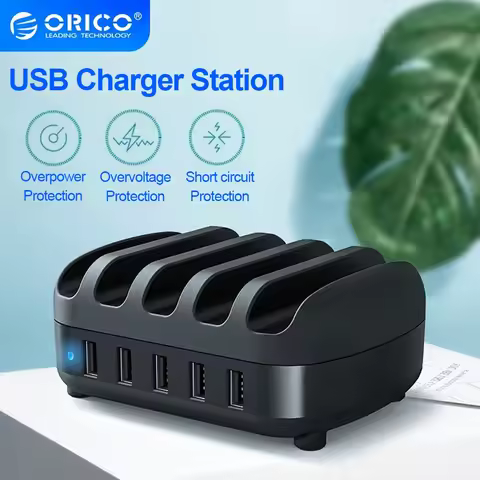 ORICO 5 Ports USB Charger Station Dock with Holder 40W 5V2.4A Charging USB Cable for iphone Samsung 