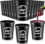 Remerry 24 Pcs Death to My 20s Party Cup, 16 oz 30th Birthday Black Plastic Tumbler Cups, Stadium Pa
