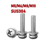 304 stainless steel round head cross three combination screws flat elastic gasket pan head combinati