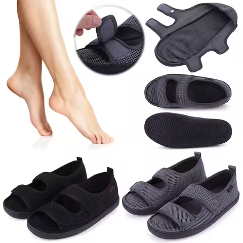 Diabetic Sandals Adjustable Hook & Loop Summer Walking Sandals Wide Feet Swollen Shoes for Elderly S