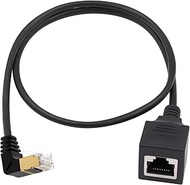 Duttek Cat8 Network Extension Cable 40Gbps, 90 Degree Down Angle RJ45 Male to Female Shielded Ethern