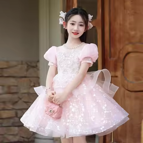 2025Girl's High-End Birthday Host Costume for Piano Performance FARCENT Elf Dress Princess Dress