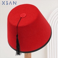 XIANSTORE Fez Cap, Felt Red Color Tarboosh Fez Hat, Traditional Round Breathable Moroccan Hat Univer