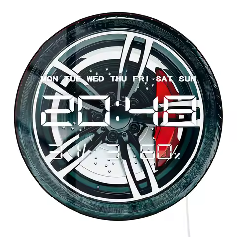 3d Car Tire Wheel LED Digital Wall Clock for Garage Workshop 12/24hr Timer Electronic Wall Clock wit
