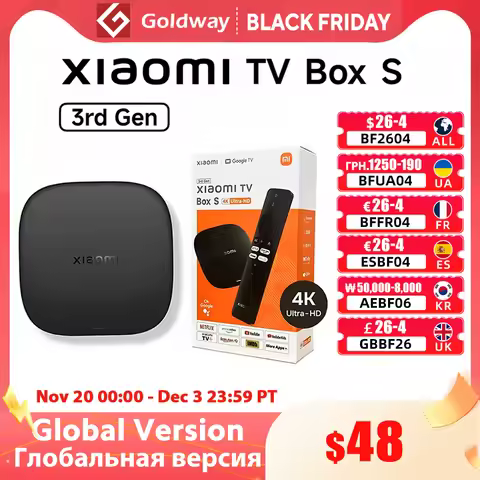 Global Version Xiaomi TV Box S 3rd Gen 4K Ultra HD Bluetooth 5.2 Wifi6 32GB ROM Google TV Google Ass
