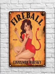 1個fireball威士忌金屬牌牆藝術品,男性洞穴藝術海報,適用於酒吧、酒館、車庫、廚房、花園、浴室、辦公室和家庭 8x12