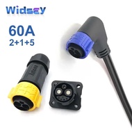 60A 2+1+5 Waterproof Electric Motorcycle Lithium Battery Connector IP67 M25 E-bike Charging Power Pl