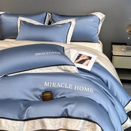 Luxe Living Style Letter Embroidery Ice Silk Bedding Set Silky Single/Queen/King Size Flat and Fitte