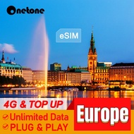 Europe 5-30 Days 4G Unlimited Data eSIM Prepaid SIM card High Speed Data Europe UK SIM Card Instant Email Delivery