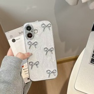Silver Bowknot Case for iphone 16e 16 pro max 15 14 13 12 11 iphone 15  pro max  Soft Casing
