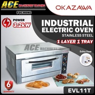 [ Okazawa ] Electric Oven 1 Deck 1 Tray Commercial Use 3200W 20-300℃ Tray Size 60x40cm Single Phase Electric Oven EVL11T