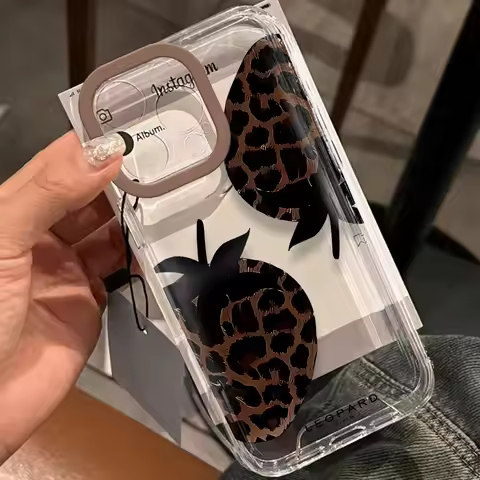 leopard print strawberry Clear Space Phone Case For Vivo T1 V15 V23 V23E V25 V27 V29 V29E V30E V40 5