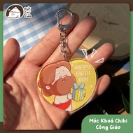 Catholic keychain - Happy Birthday/Enjoy Your Day - Hard acrylic plastic, transparent border - Exclu