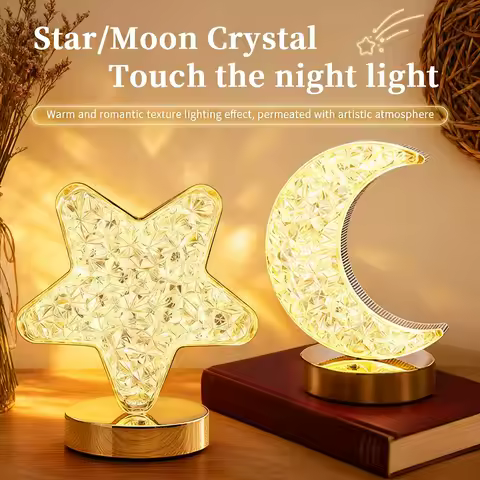 Moon Star Led Night Light Rechargeable Crystal Table Lamp Touch Switch Dimmable Ramadan Room Decor A