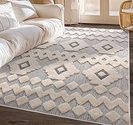 Well Woven Cenar Grey Flat-Weave Hi-Low Pile Diamond Medallion Stripes Moroccan Tribal Area Rug 8x10