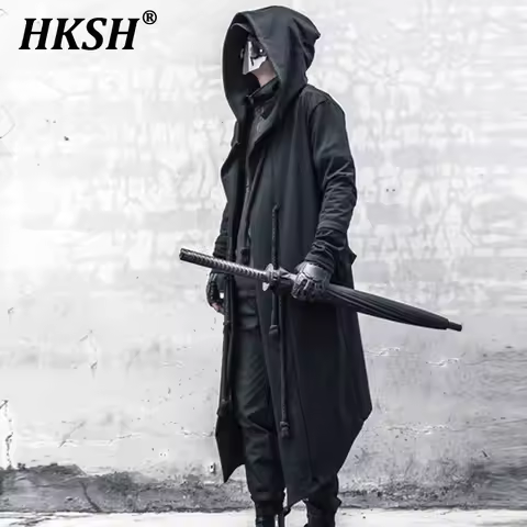 HKSH Men's Tide Spring Autumn Darkwear Warrior Large Size Windbreaker Gothic Chic Trench Coat Punk C