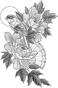 Cool Tattoos,Bird Two Flowers - K46,Flower Tattoos,Real Tattoo Look,Water-Resistant,Resilience,Lasts
