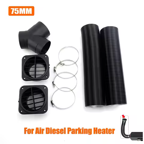 75mm Diesel Heater Y 3 Outlets Connector & 2x Air Outlet & 2x Duct Pipe Warm Black & 4x Clamps Set F