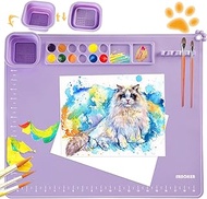 SHNOKER Silicone Craft Mat- 21.7"x17.7" Super Large Silicone Painting Mat with 1 Magnetic Cup and Color Palette- Silicone Mat for Painting and Craft- Silicone Art Mat for Kids and Artist (Purple)
