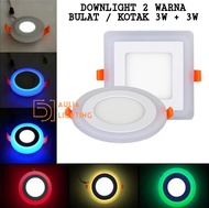 Lampu LED Downlight 2 Warna 3w + 3w Putih Biru Kuning Pink merah hijau Bulat Kotak IB 3 Watt 6w lang