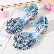 KY-DGirls' High Heel Sandals Closed Toe Summer New Crystal Shoes Western Style Pansy Beach Shoes Frozen Princess Shoes N