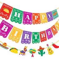 Kreatwow Mexican Fiesta Birthday Decorations Fiesta Happy Birthday Banner 2Pcs Mexican Paper Pinata 