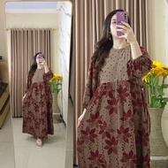 Dress Batik Modern Wanita Kekinian Rayon Premium Busui Lengan Balon Ld 120cm Baju Casual Motif Tunik