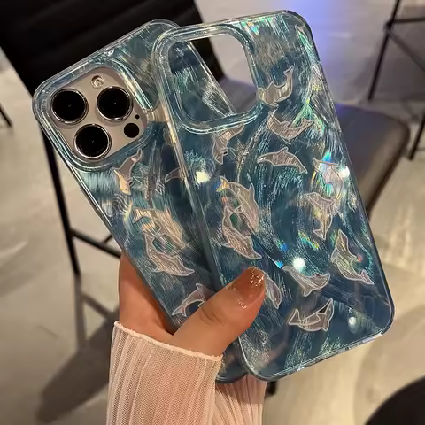 For OPPO Reno 7 7 Lite 7Z 8 8T 8Z 6 Lite 5 Z 10 Pro 11F 11 12 12F Carved Dolphin Sea Sparkling Lustr