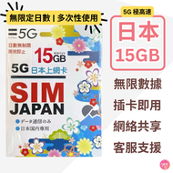 Softbank - 日本 原生網絡【15GB 無限定日數】5G/4G多次性使用 極高速 數據卡 上網卡 電話卡 旅行電話咭 Data Sim咭