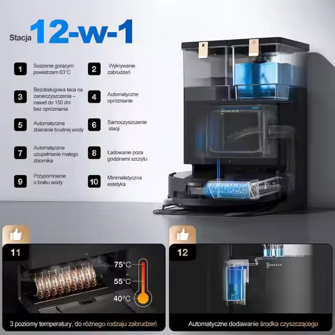 DEEBOT X8 PRO OMNI: 18000Pa, instant mop wash, no hair tangle, wash at 75 °C, dry, OMNI 12 in 1 stat