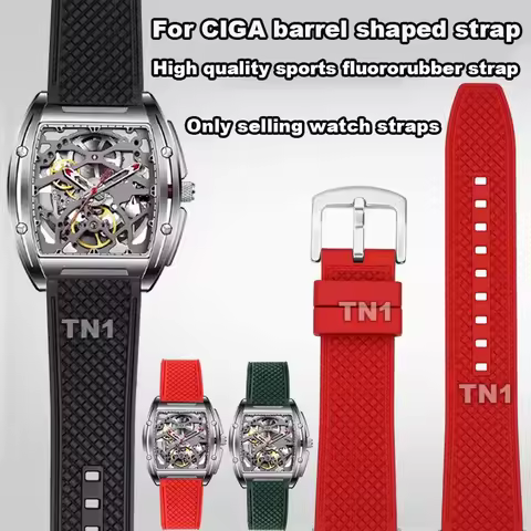 For CIGA design Mechanical watch barrel shaped Bracelet 22mm waterproof fluororubber Watchband quick